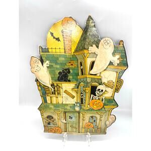 Vintage USA Halloween Die Cut Haunted House Decoration Double Sided 16"x11.5"